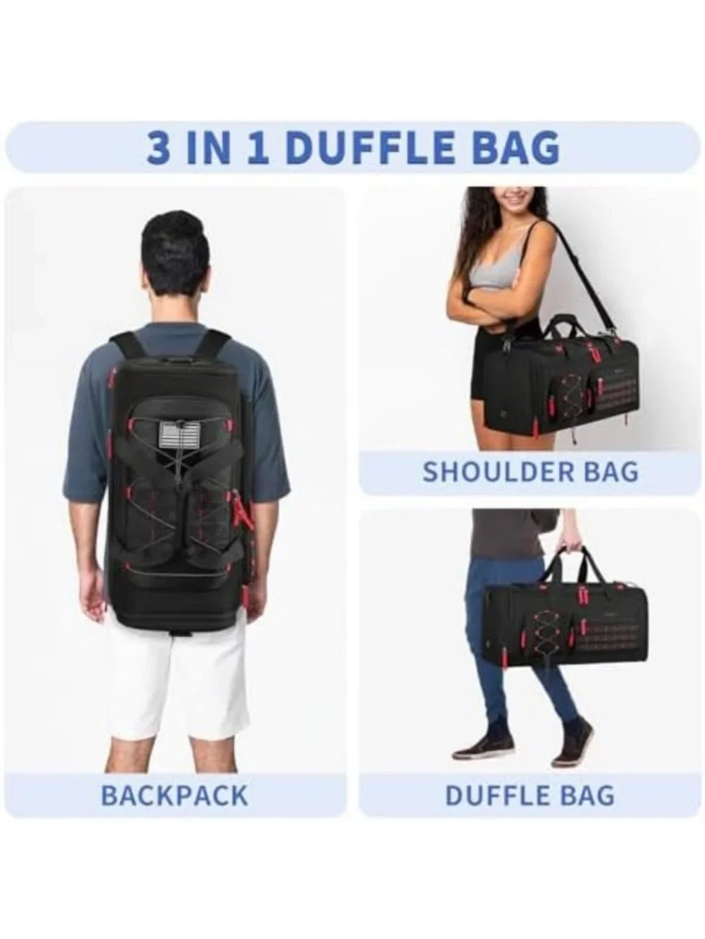 Expandable 45L-50L Sports Duffle Gym Bag for Men & Women - Versatile Travel Tote